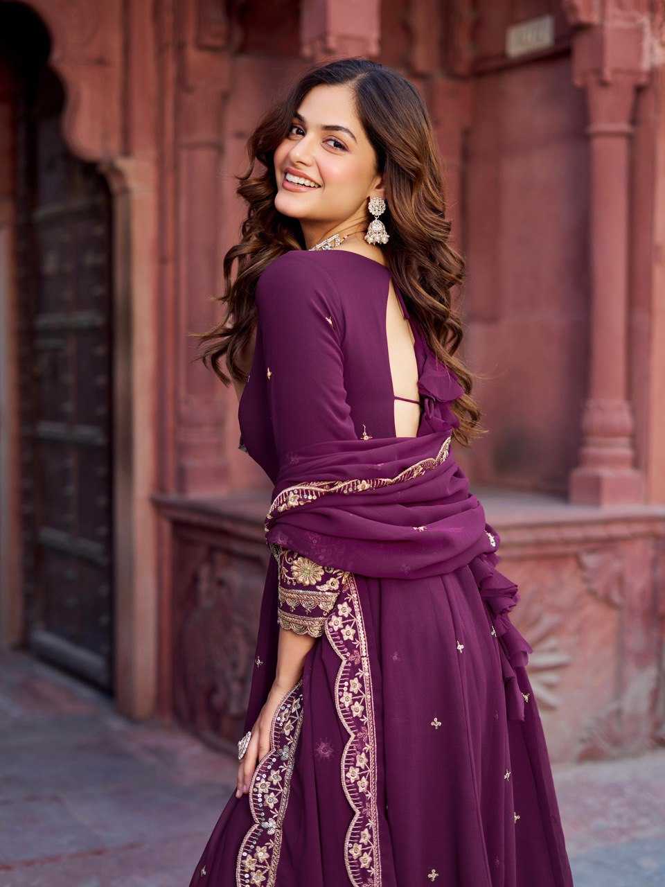 Ynf Faux Georgette RIN133 23 Gowns Wedding Collections Festive Collections Wholesale Georgette Gown Gown With Dupatta Sequin Gowns Manufacturer