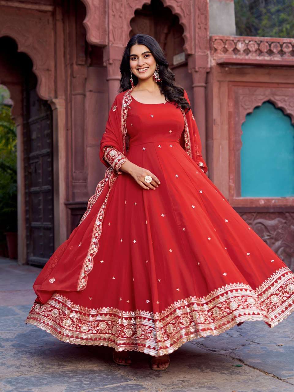 Ynf Faux Georgette RIN133 23 Gowns Wedding Collections Festive Collections Wholesale Georgette Gown Gown With Dupatta Sequin Gowns Manufacturer