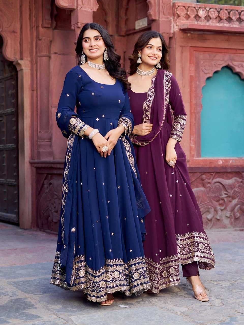Ynf Faux Georgette RIN133 23 Gowns Wedding Collections Festive Collections Wholesale Georgette Gown Gown With Dupatta Sequin Gowns Manufacturer