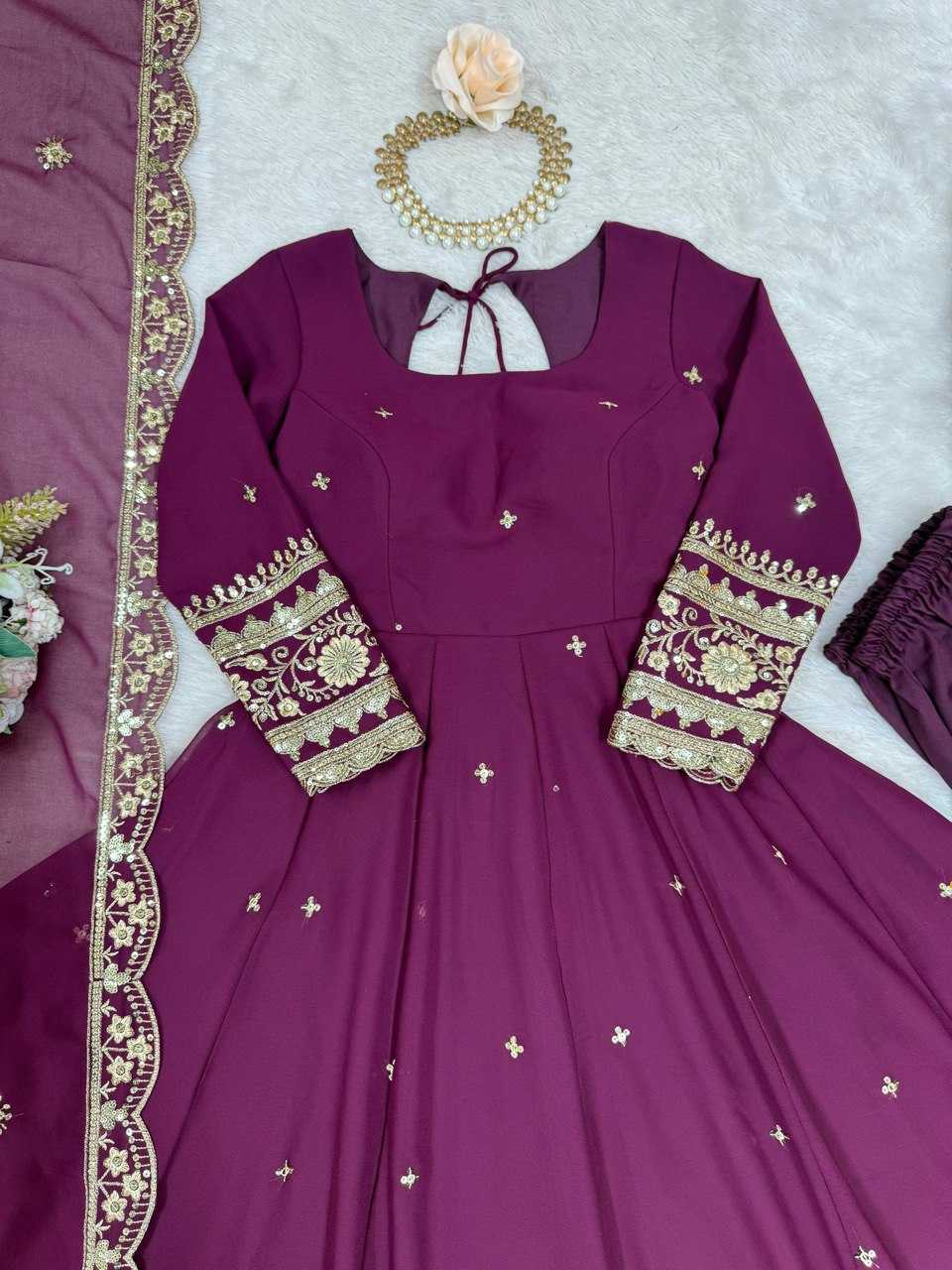 Ynf Faux Georgette RIN133 23 Gowns Wedding Collections Festive Collections Wholesale Georgette Gown Gown With Dupatta Sequin Gowns Manufacturer