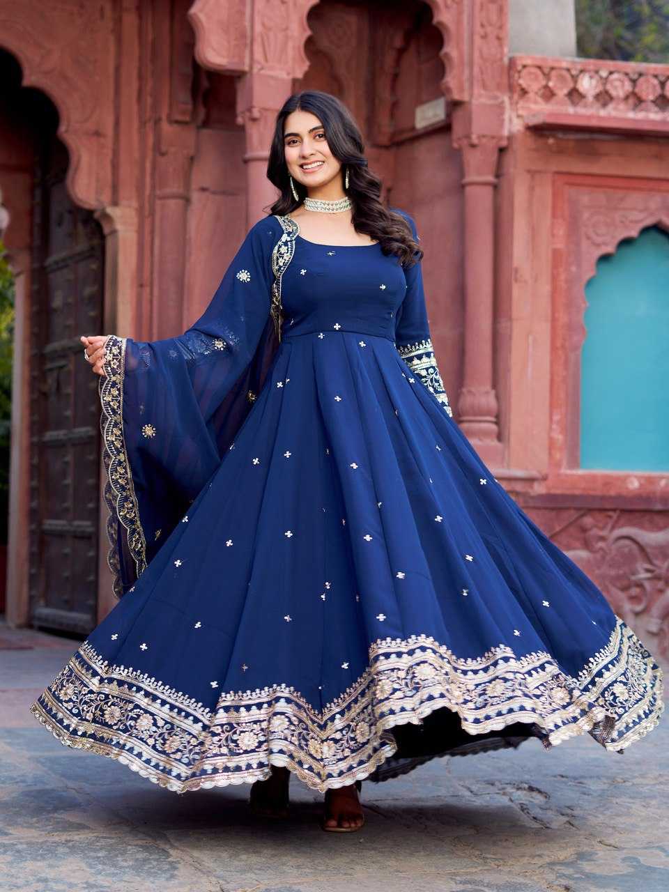 Ynf Faux Georgette RIN133 23 Gowns Wedding Collections Festive Collections Wholesale Georgette Gown Gown With Dupatta Sequin Gowns Manufacturer