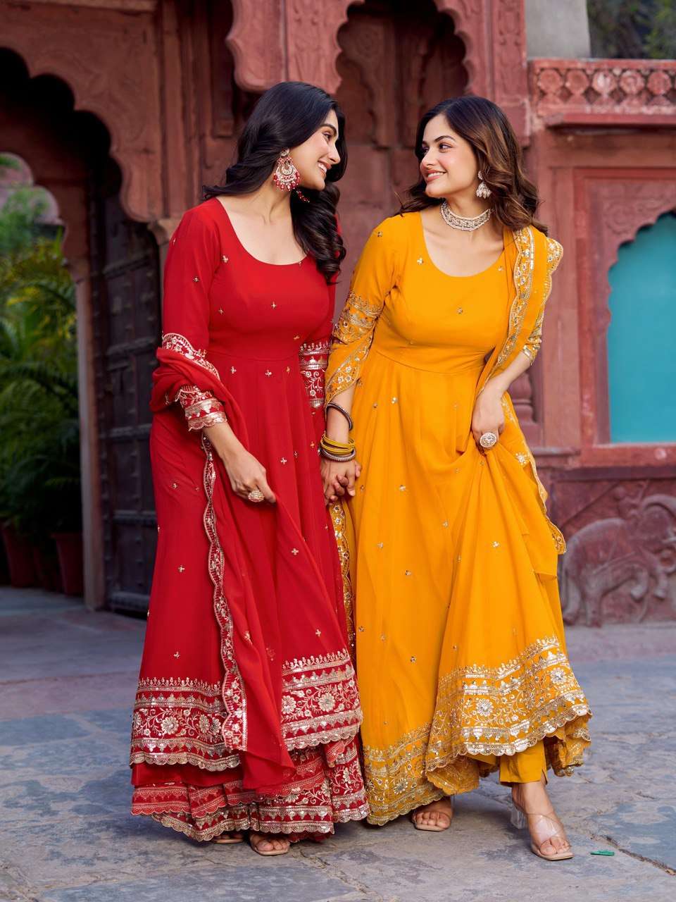Ynf Faux Georgette RIN133 23 Gowns Wedding Collections Festive Collections Wholesale Georgette Gown Gown With Dupatta Sequin Gowns Manufacturer