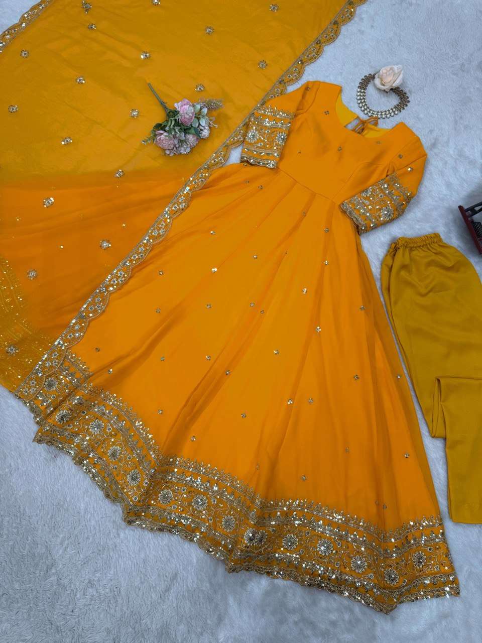 Ynf Faux Georgette RIN133 23 Gowns Wedding Collections Festive Collections Wholesale Georgette Gown Gown With Dupatta Sequin Gowns Manufacturer