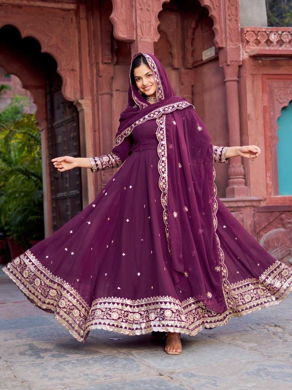 Ynf Faux Georgette RIN133 23 Gowns Wedding Collections Festive Collections Wholesale Georgette Gown Gown With Dupatta Sequin Gowns Manufacturer