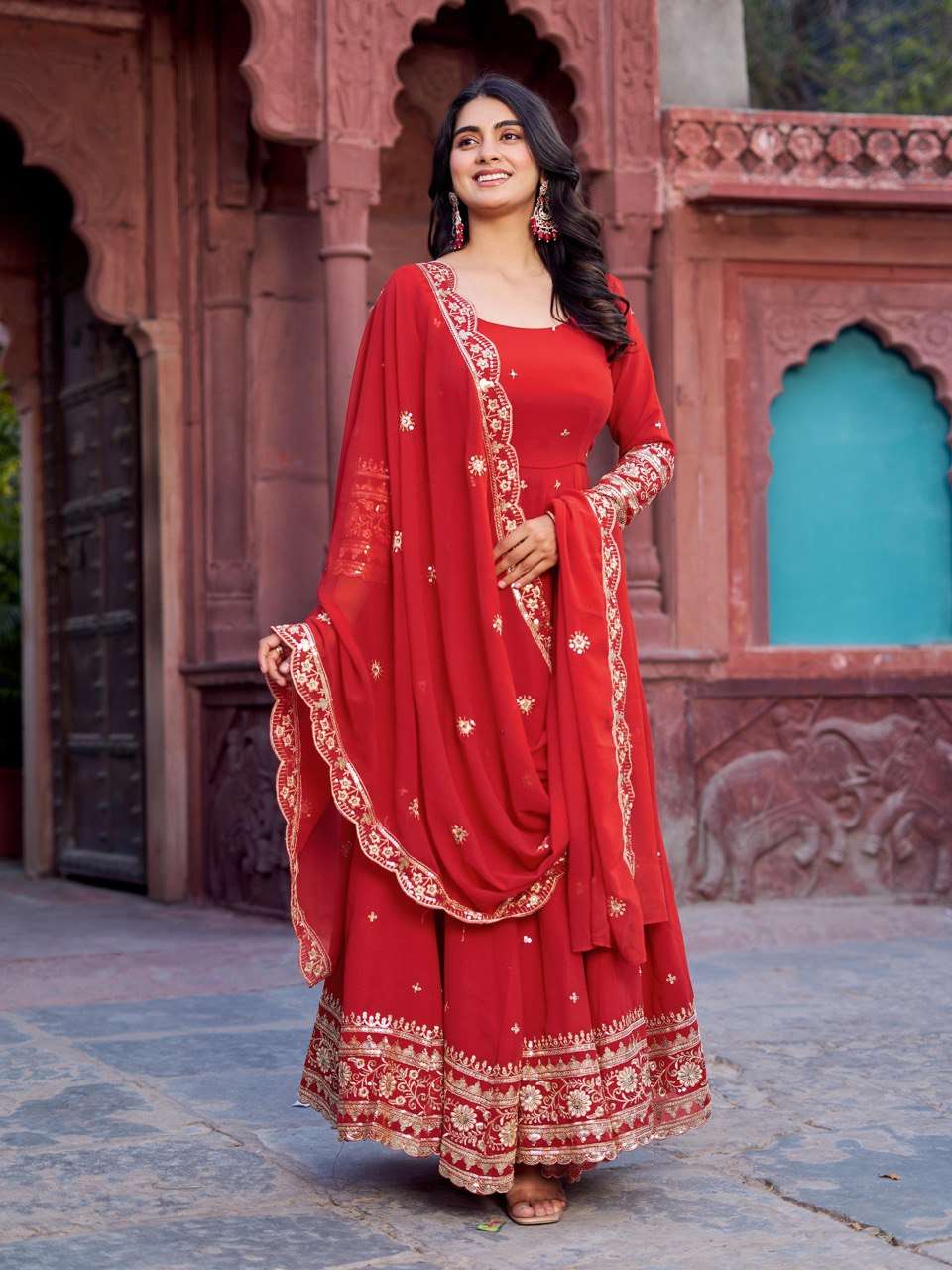 Ynf Faux Georgette RIN133 23 Gowns Wedding Collections Festive Collections Wholesale Georgette Gown Gown With Dupatta Sequin Gowns Manufacturer