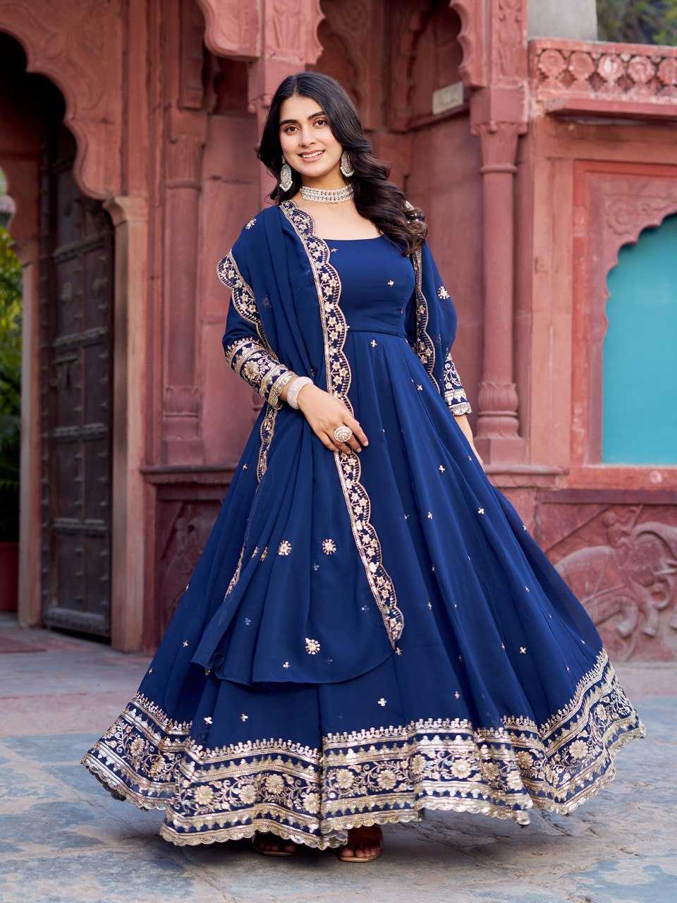 Ynf Faux Georgette RIN133 23 Gowns Wedding Collections Festive Collections Wholesale Georgette Gown Gown With Dupatta Sequin Gowns Manufacturer