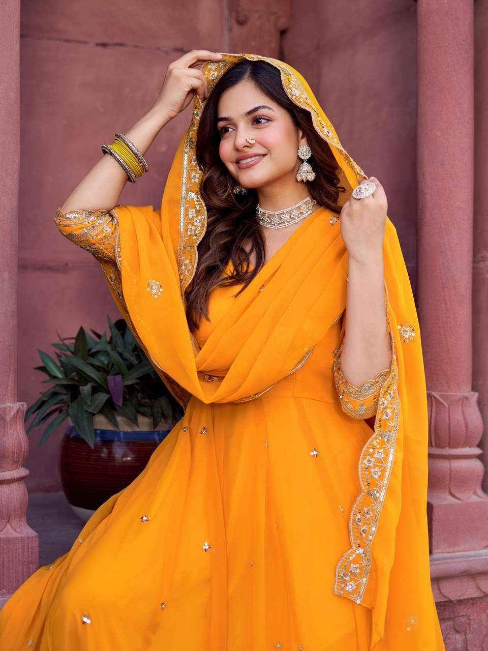 Ynf Faux Georgette RIN133 23 Gowns Wedding Collections Festive Collections Wholesale Georgette Gown Gown With Dupatta Sequin Gowns Manufacturer