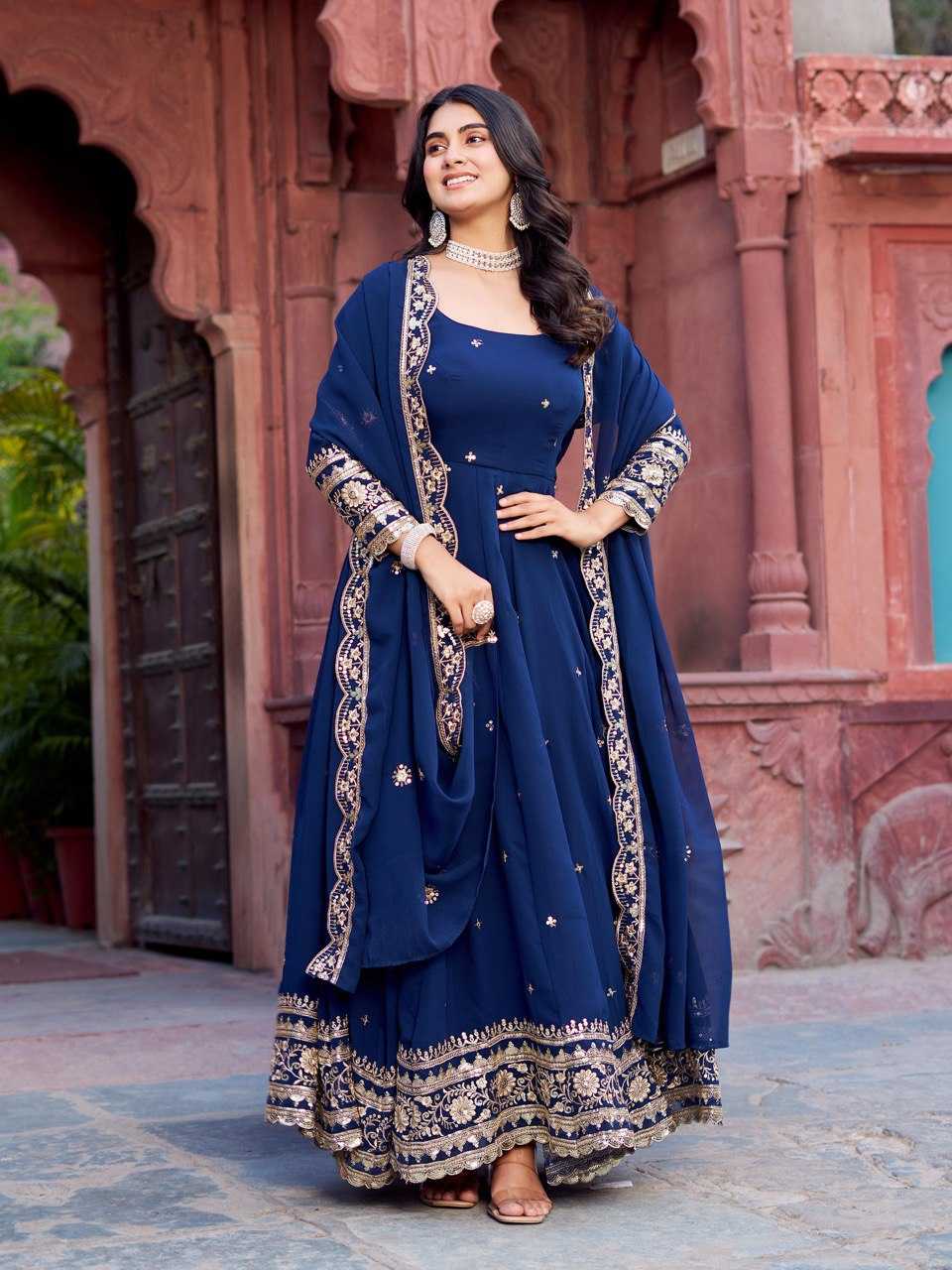 Ynf Faux Georgette RIN133 23 Gowns Wedding Collections Festive Collections Wholesale Georgette Gown Gown With Dupatta Sequin Gowns Manufacturer