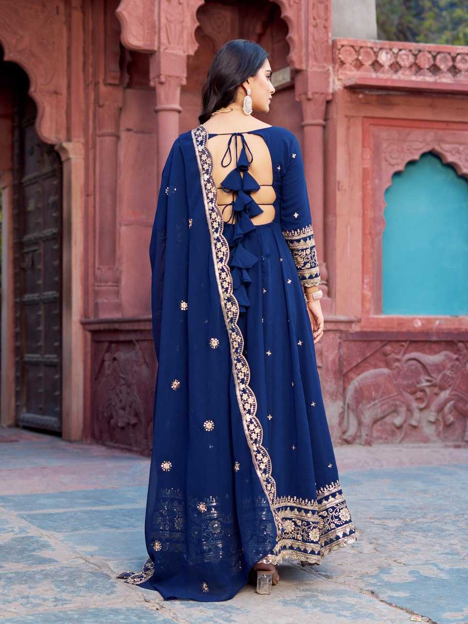 Ynf Faux Georgette RIN133 23 Gowns Wedding Collections Festive Collections Wholesale Georgette Gown Gown With Dupatta Sequin Gowns Manufacturer