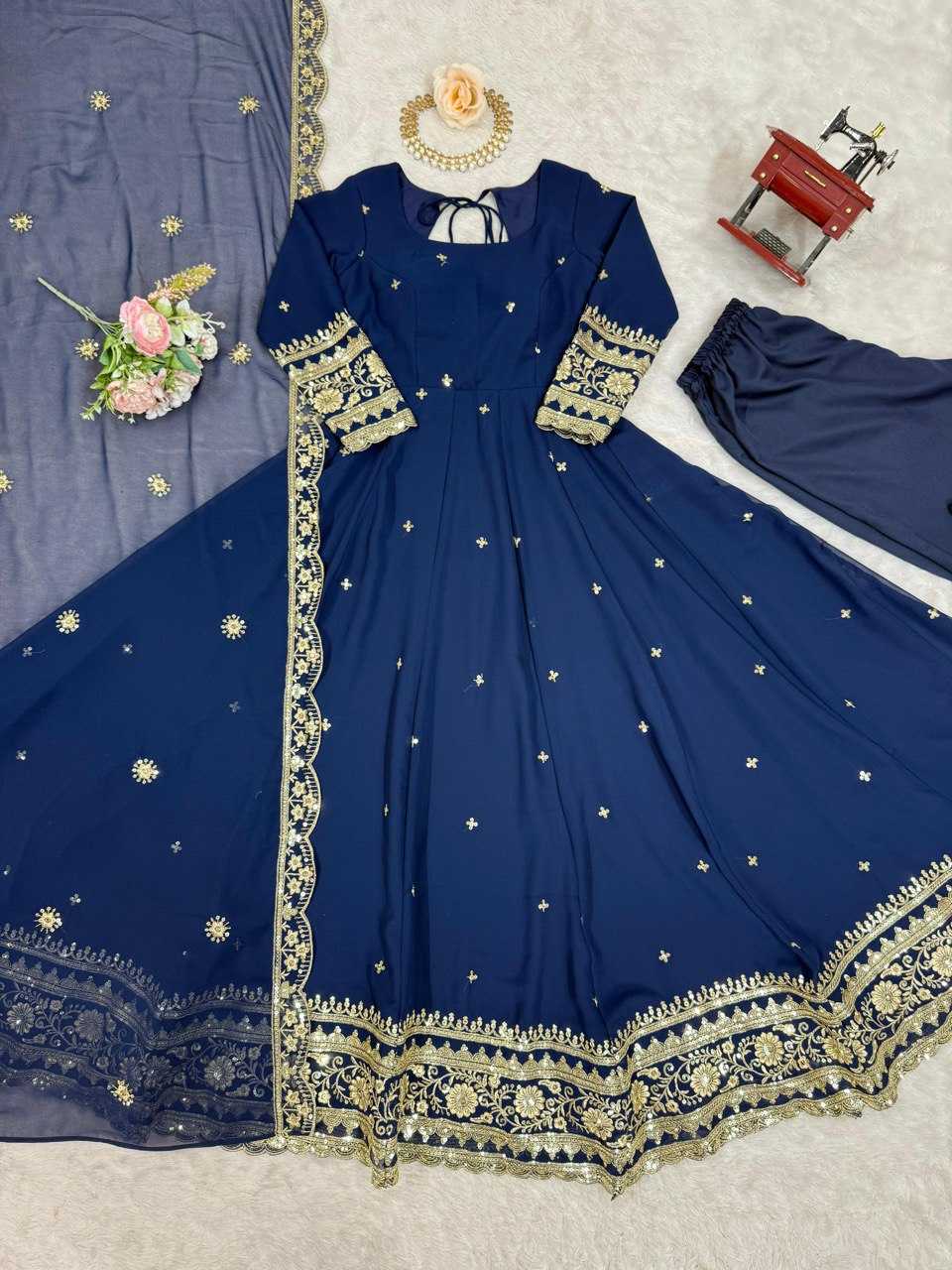 Ynf Faux Georgette RIN133 23 Gowns Wedding Collections Festive Collections Wholesale Georgette Gown Gown With Dupatta Sequin Gowns Manufacturer