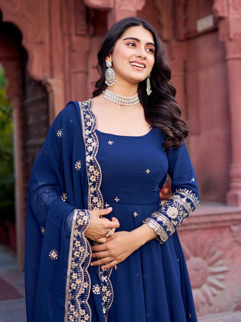 Ynf Faux Georgette RIN133 23 Gowns Wedding Collections Festive Collections Wholesale Georgette Gown Gown With Dupatta Sequin Gowns Manufacturer
