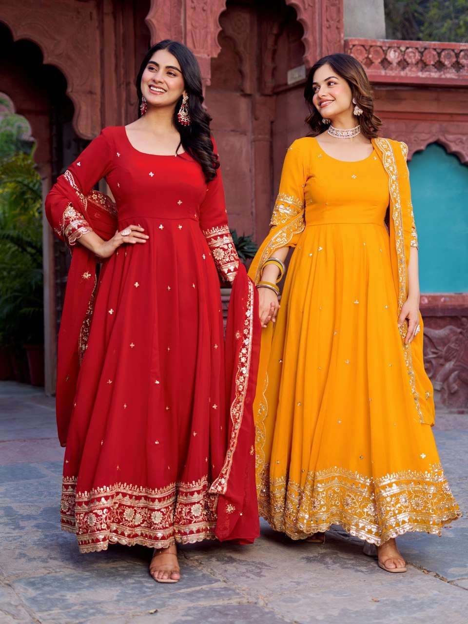 Ynf Faux Georgette RIN133 23 Gowns Wedding Collections Festive Collections Wholesale Georgette Gown Gown With Dupatta Sequin Gowns Manufacturer