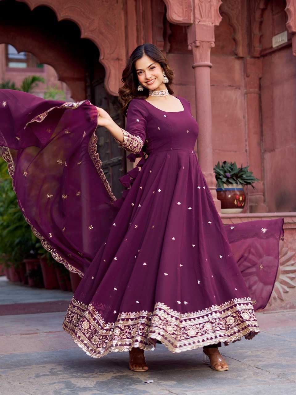 Ynf Faux Georgette RIN133 23 Gowns Wedding Collections Festive Collections Wholesale Georgette Gown Gown With Dupatta Sequin Gowns Manufacturer