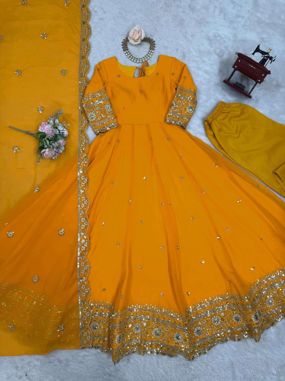 Ynf Faux Georgette RIN133 23 Gowns Wedding Collections Festive Collections Wholesale Georgette Gown Gown With Dupatta Sequin Gowns Manufacturer