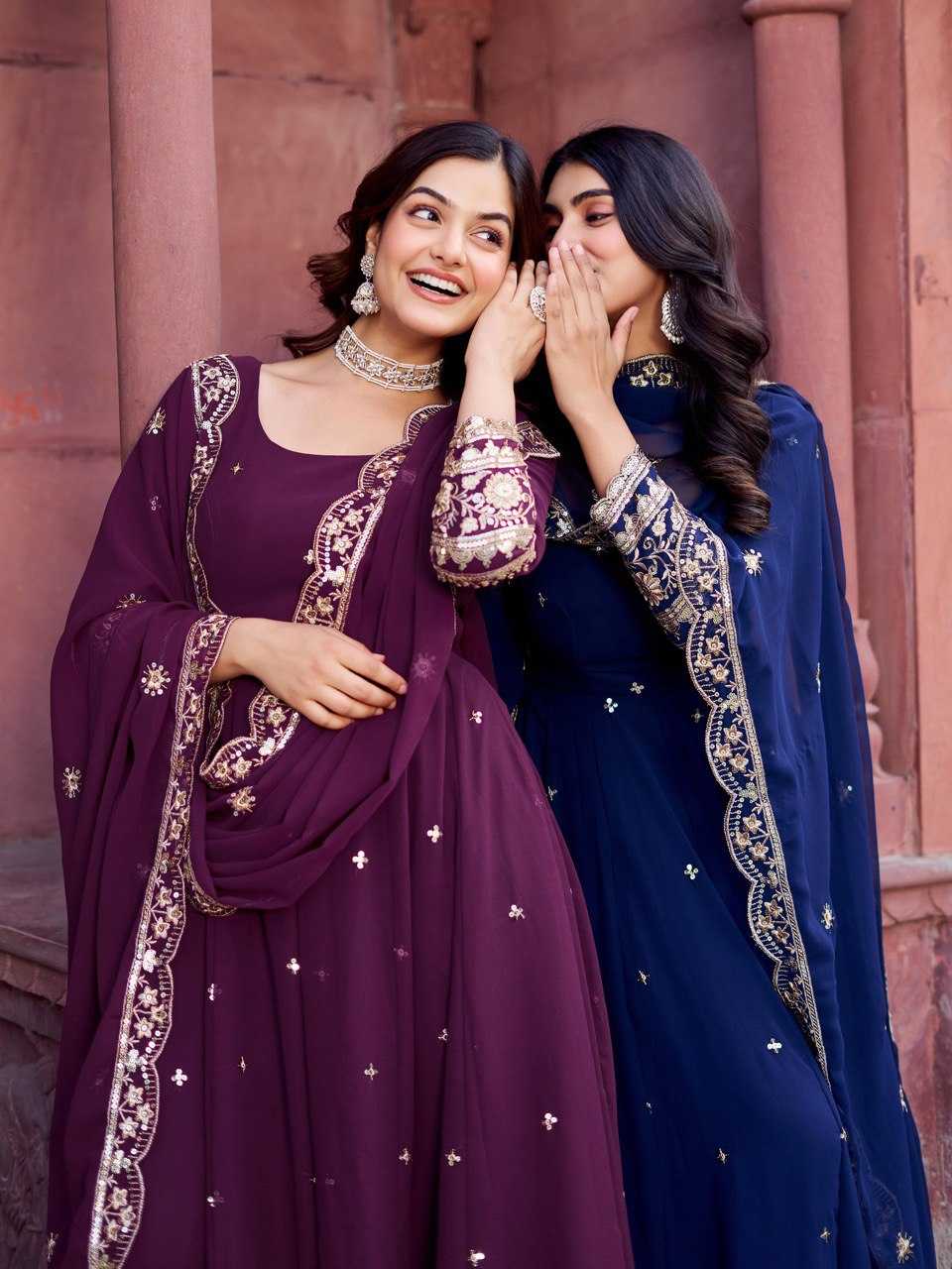 Ynf Faux Georgette RIN133 23 Gowns Wedding Collections Festive Collections Wholesale Georgette Gown Gown With Dupatta Sequin Gowns Manufacturer
