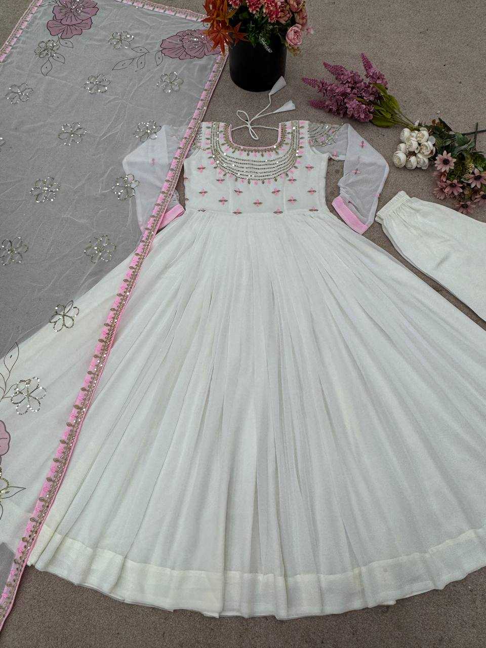 Ynf Georgette KESH499 426 Gowns Wedding Collections Festive Collections Wholesale Embroidery Gowns Georgette Gown Gown With Dupatta Manufacturer