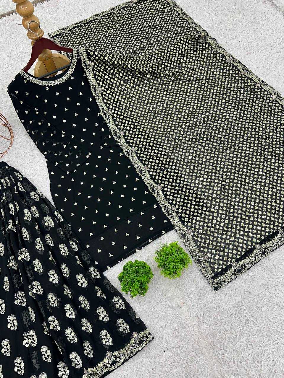 Ynf Georgette KESH499 513 Suits & Dresses Wholesale Sharara Salwar Suits Embroidery Suits Black Salwar Suit Manufacturer