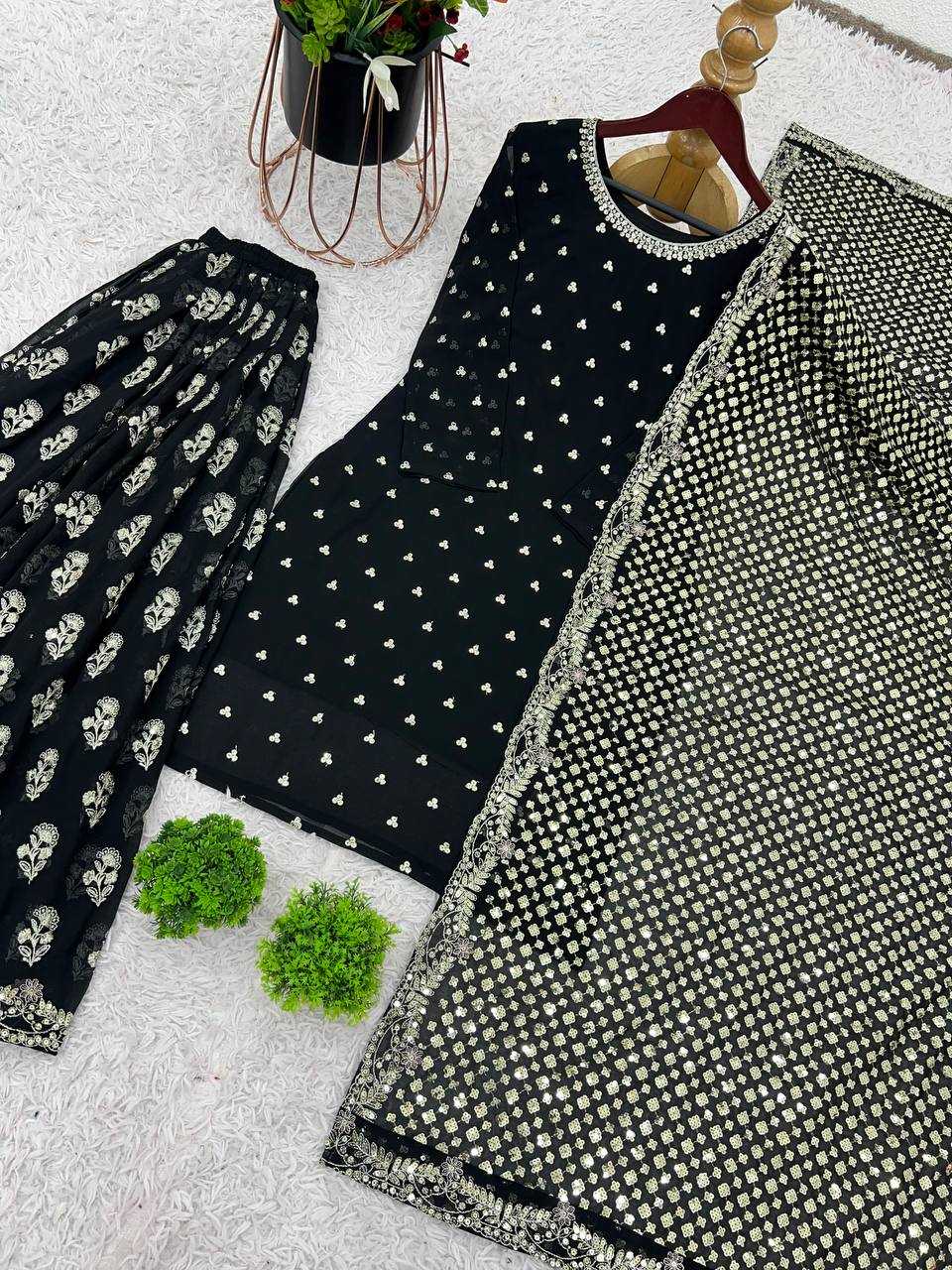 Ynf Georgette KESH499 513 Suits & Dresses Wholesale Sharara Salwar Suits Embroidery Suits Black Salwar Suit Manufacturer