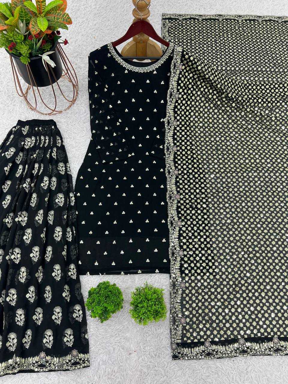 Ynf Georgette KESH499 513 Suits & Dresses Wholesale Sharara Salwar Suits Embroidery Suits Black Salwar Suit Manufacturer