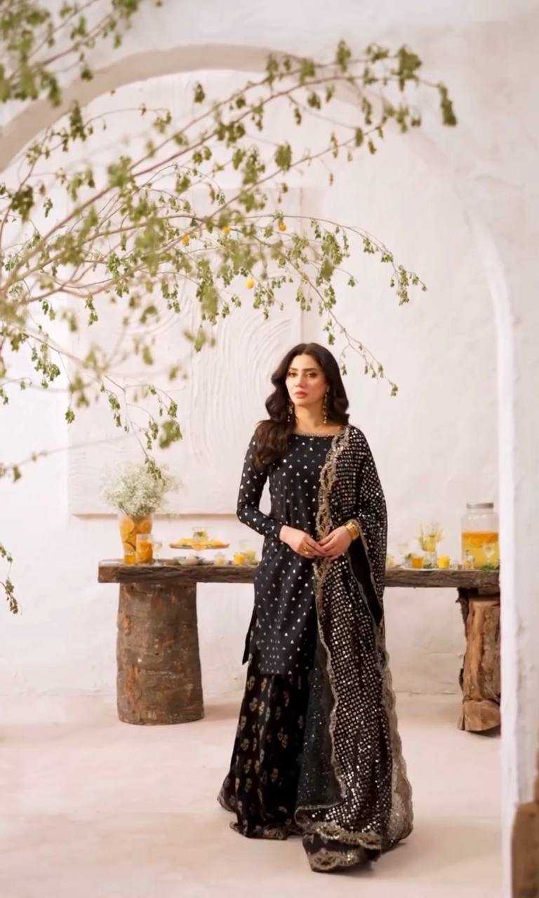 Ynf Georgette KESH499 513 Suits & Dresses Wholesale Sharara Salwar Suits Embroidery Suits Black Salwar Suit Manufacturer