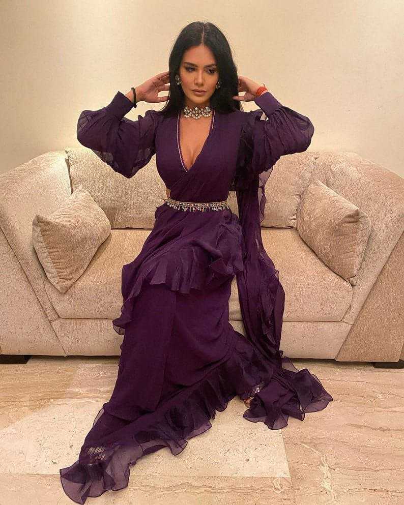 Ynf Georgette KESH516 9260 Sarees Bollywood Collections Wholesale Georgette Sarees Ruffle Sarees Jacqueline Fernandez Sarees Manufacturer