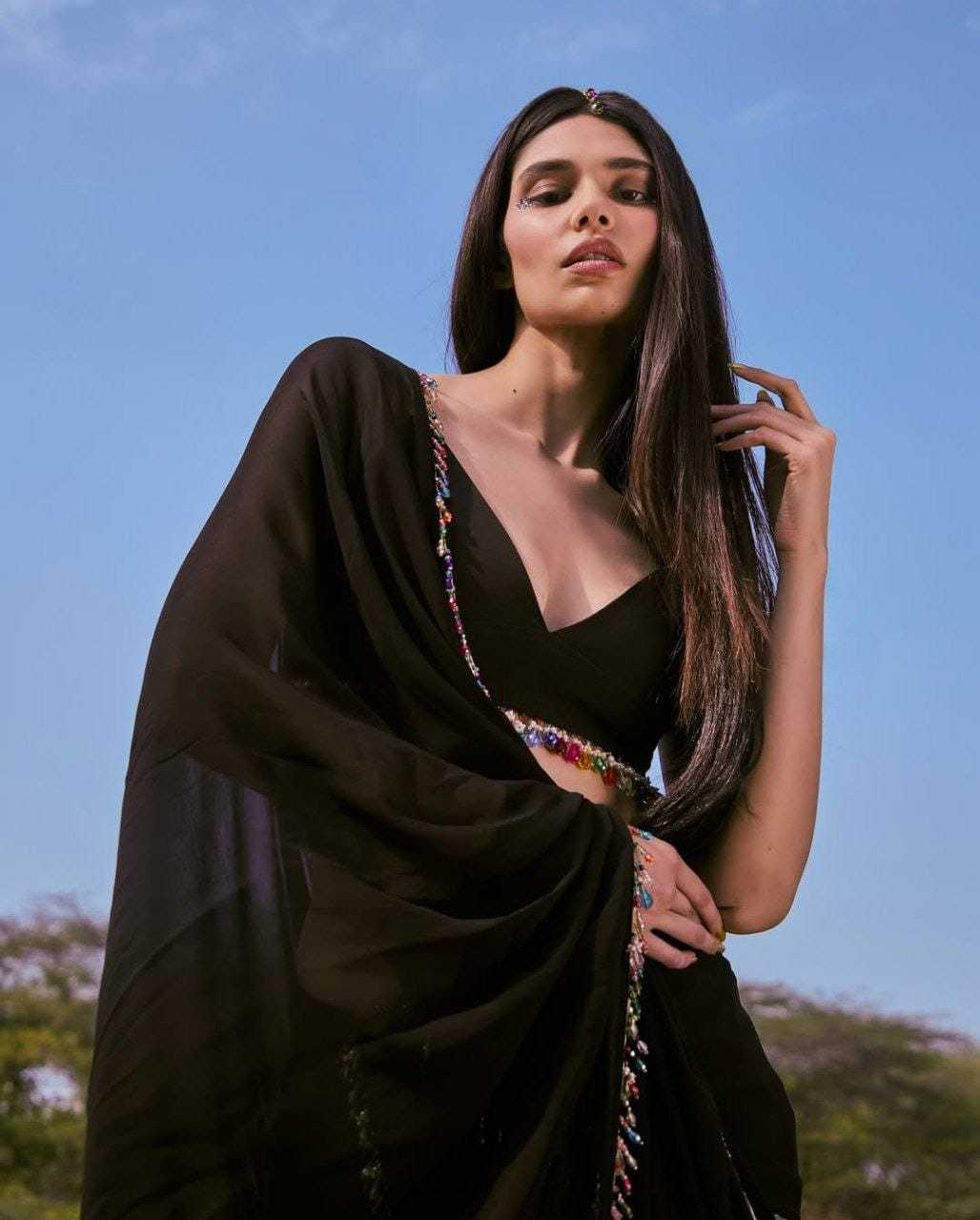 Ynf Georgette RIN157 236 Sarees Wedding Collections Festive Collections Wholesale Designer Sarees Georgette Sarees Black Sarees Manufacturer