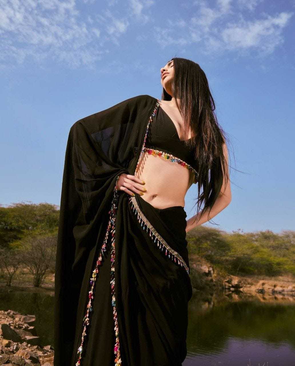 Ynf Georgette RIN157 236 Sarees Wedding Collections Festive Collections Wholesale Designer Sarees Georgette Sarees Black Sarees Manufacturer