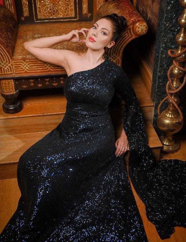 Ynf Georgette RIN157 PC-2048 Gowns Bollywood Collections Plus Size Collections Wholesale Georgette Gown Party Wear Gowns One-Shoulder Gowns Manufacturer