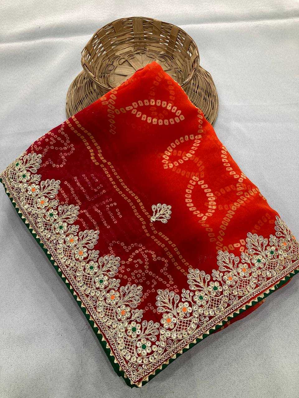 Ynf Georgette RIN188 Suvidha Pitta work Bandhej Sarees Wholesale Printed Sarees Georgette Sarees Gota Patti Sarees Printed Georgette Saree Manufacturer