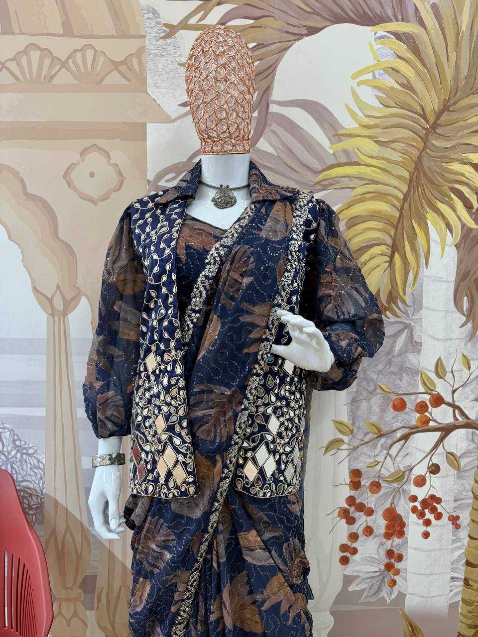 Ynf Georgette RIN215 1113 Sarees Wholesale Ready To Wear Sarees Mirror Work Saree Manufacturer
