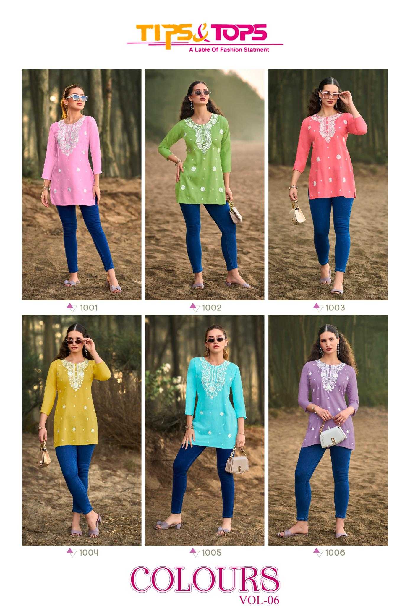Ynf Heavy Rayon RIN190 TIPS & TOPS-COLORS VOL 06 Setwise Collections Wholesale Kurtis Catalogs Manufacturer