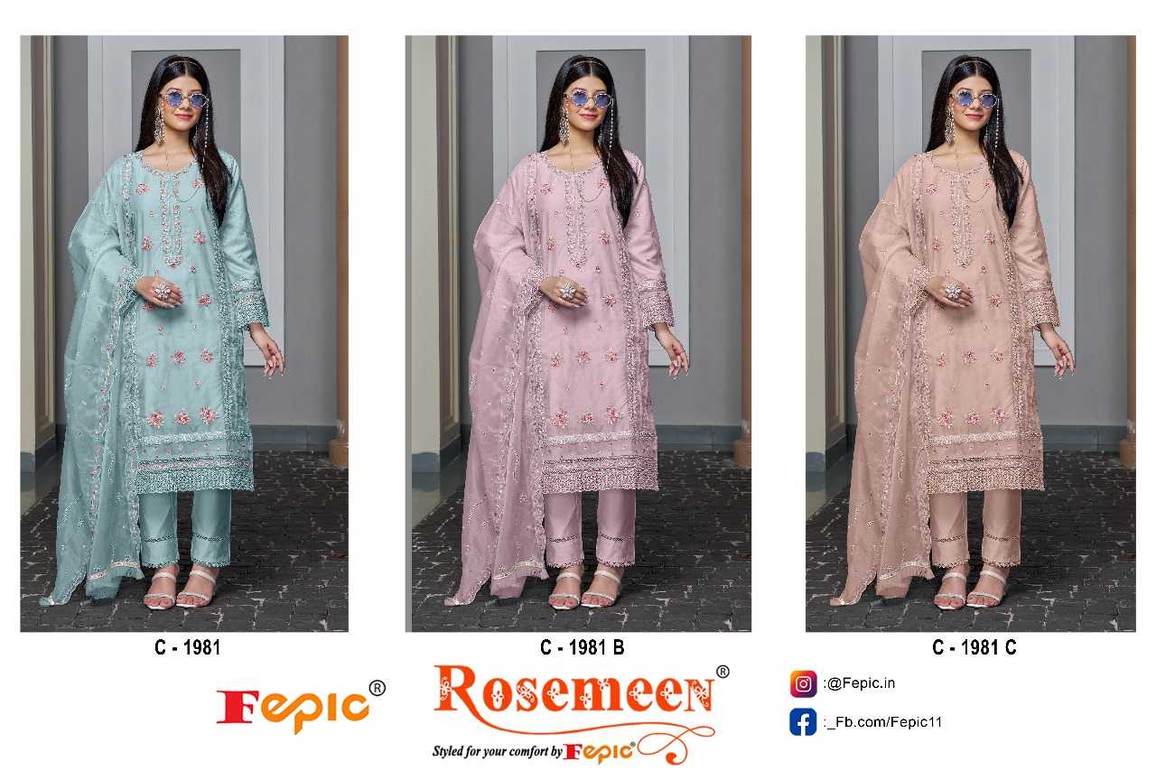 Ynf Organza KESH446 FEPIC ROSEMEEN-1981 Suits & Dresses Islamic Clothing Festive Collections Wholesale Pakistani Suits Kashmiri Suits Embroidered Suits Manufacturer