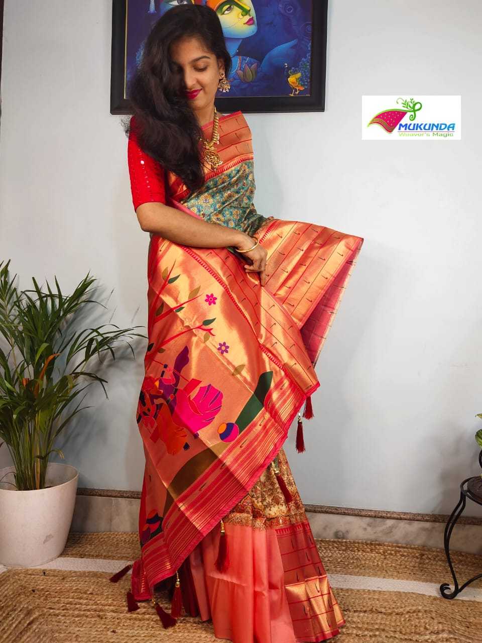 Ynf Paithani Silk RIN203 CREAM WITH RED Silk Sarees Wedding Collections Festive Collections Wholesale Soft Silk Sarees Traditional Silk Sarees Designer Silk Sarees Manufacturer