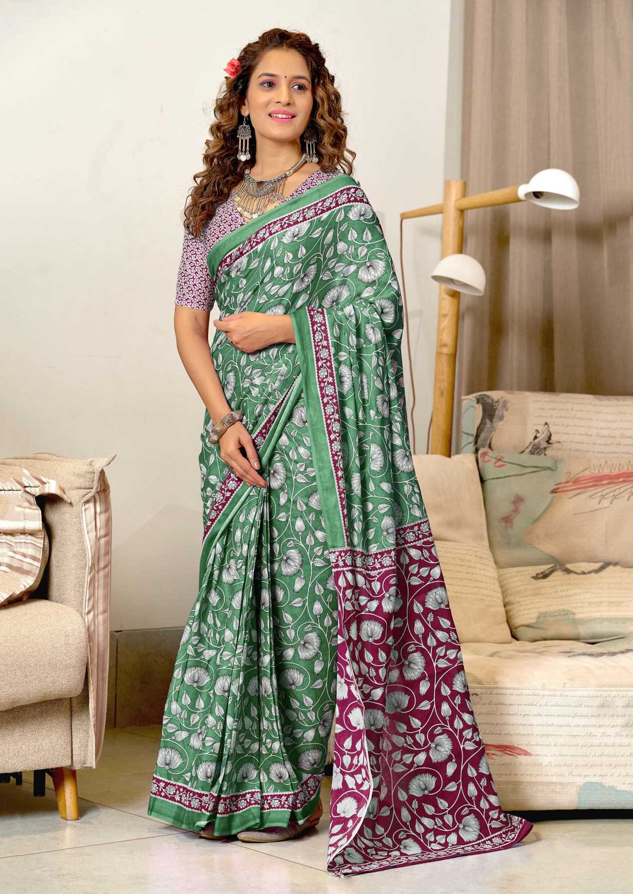 Ynf Pure Cotton RIN229 AJRAKH ELEGANCE Sarees Wholesale Printed Cotton Saree Cotton Sarees Mulmul Cotton Sarees Manufacturer