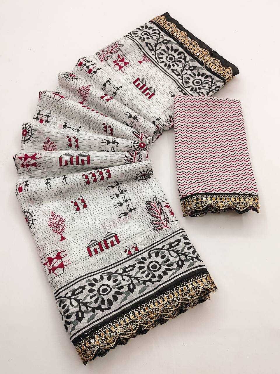 Ynf Pure Cotton RIN229 Emrodari Bodar Sarees Wholesale Printed Cotton Saree Cotton Sarees Mulmul Cotton Sarees Manufacturer