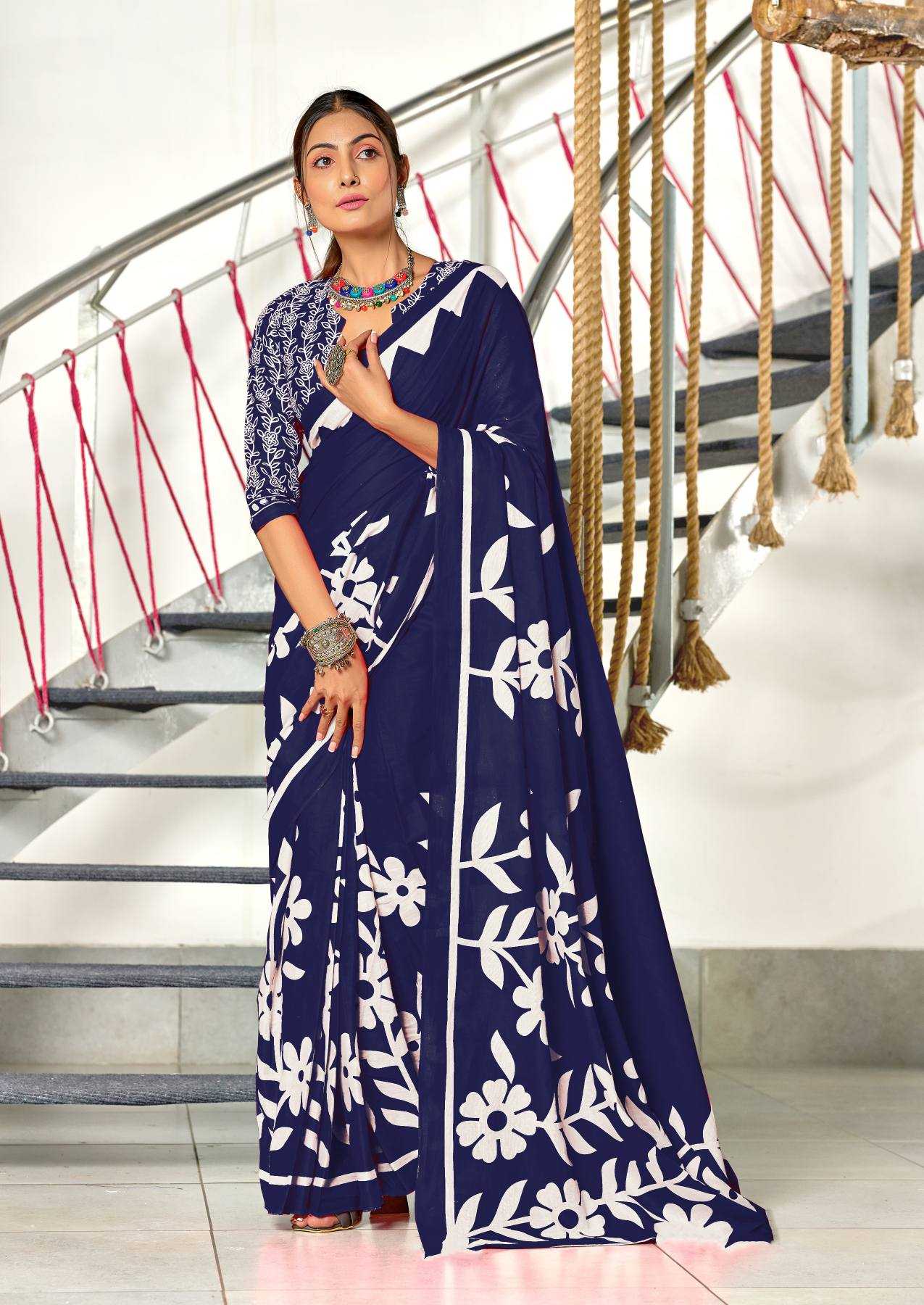 Ynf Pure Cotton RIN229 KESHARIYA Sarees Wholesale Printed Cotton Saree Cotton Sarees Mulmul Cotton Sarees Manufacturer