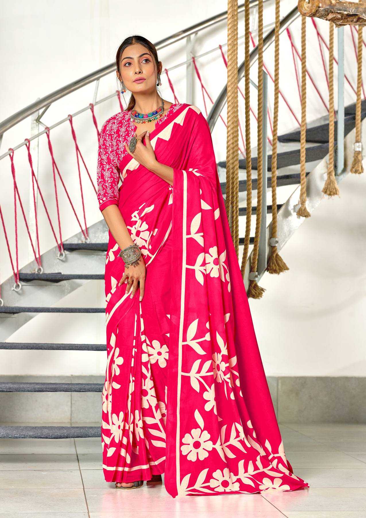 Ynf Pure Cotton RIN229 KESHARIYA Sarees Wholesale Printed Cotton Saree Cotton Sarees Mulmul Cotton Sarees Manufacturer