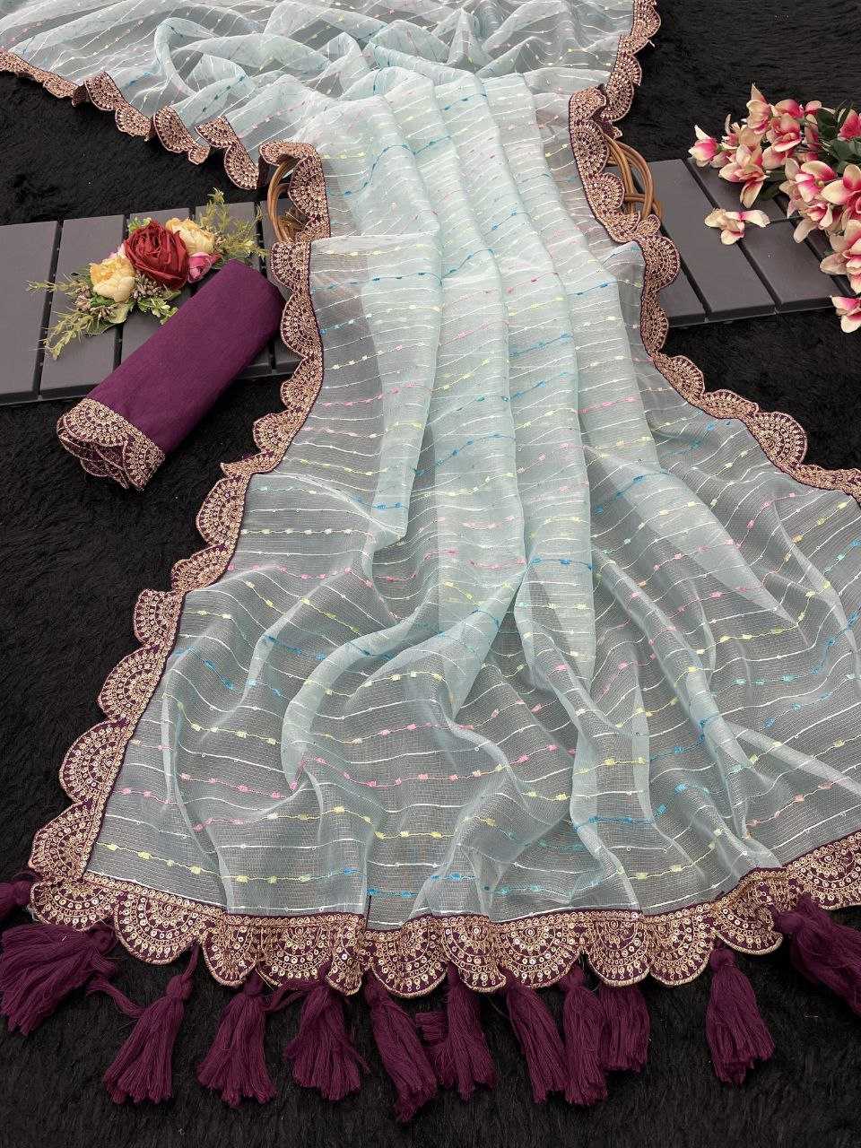 Ynf Tissue RIN216 GOPI Sarees Wedding Collections Festive Collections Wholesale Net Sarees Embroidered Sarees Lace Border Sarees Manufacturer
