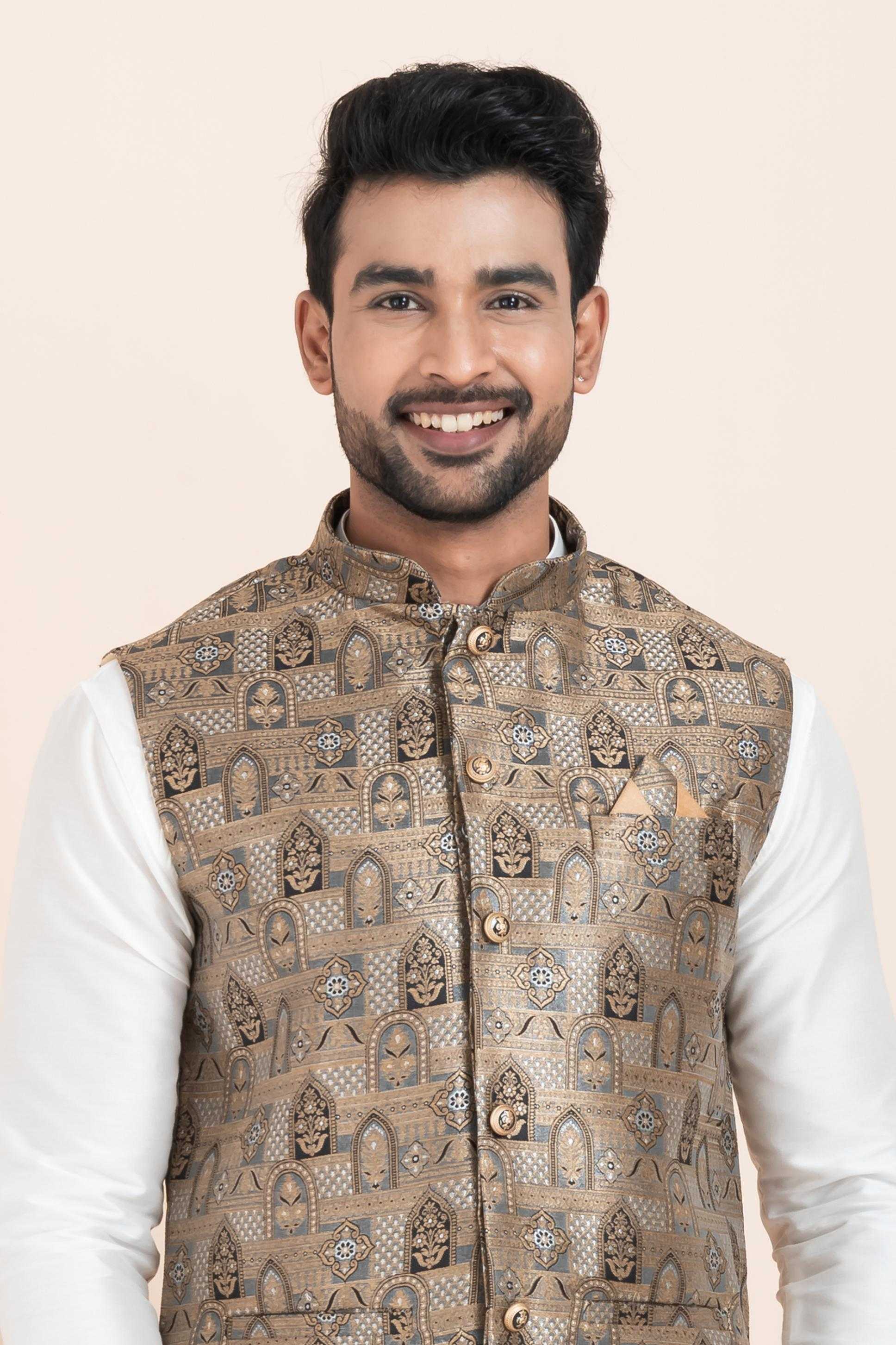 Ynf Banarasi Soft Silk RIN223 2376A Mens Wear Festive Collections Wholesale Nehru Jacket Onam Collections Modi Jackets Manufacturer