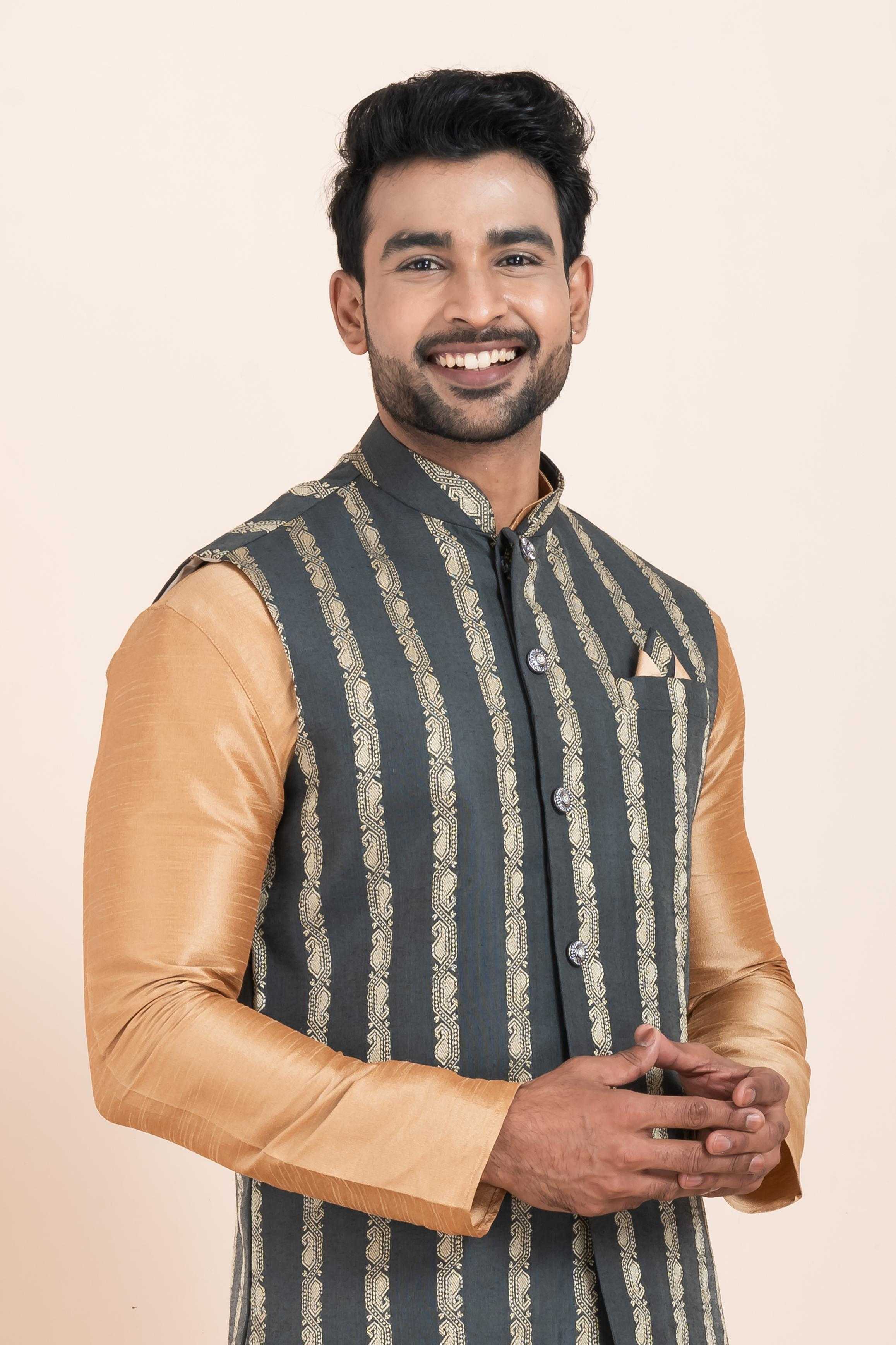 Ynf Banarasi Soft Silk RIN223 2383C Mens Wear Wholesale Nehru Jacket Festive & Wedding Coats Modi Jackets Manufacturer