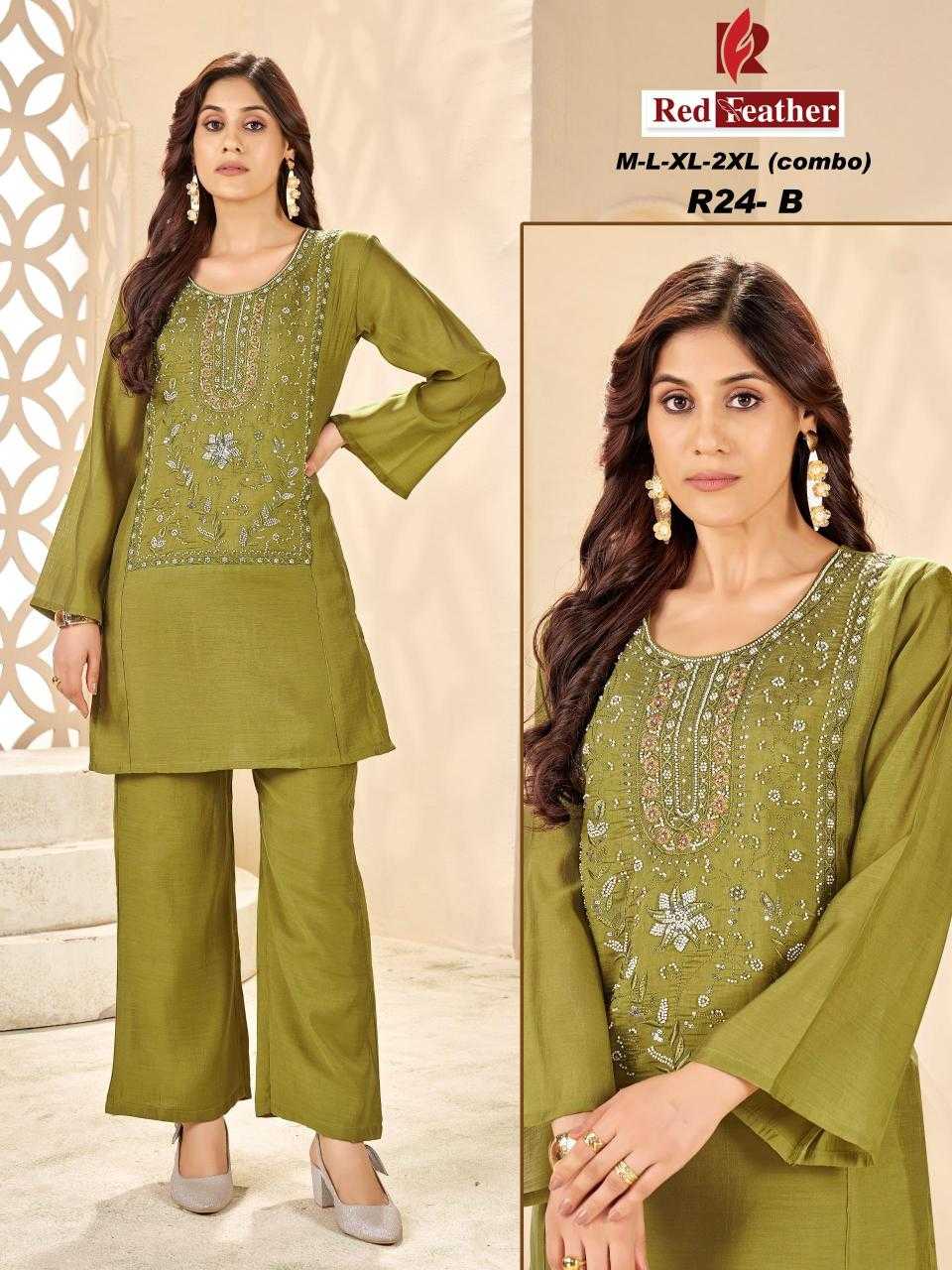 Ynf Chanderi Soft RIN190 RED FEATHER Setwise Collections Wholesale Kurtis Catalogs Manufacturer