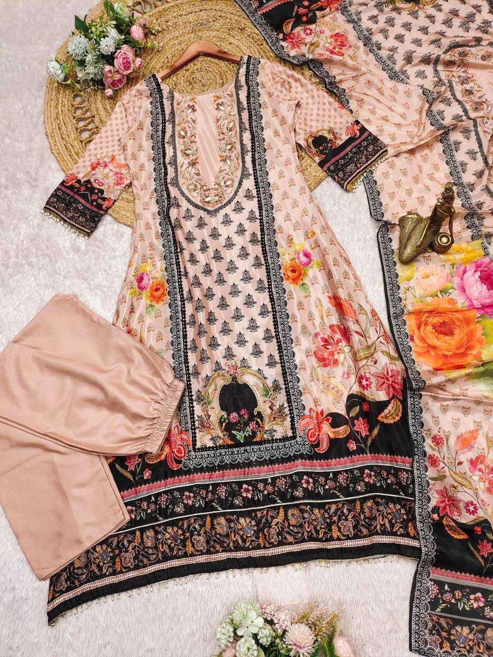 Ynf Chinon KESH501 BAALIKA Suits & Dresses Plus Size Collections Wholesale Embroidery Suits Party wear suits Manufacturer