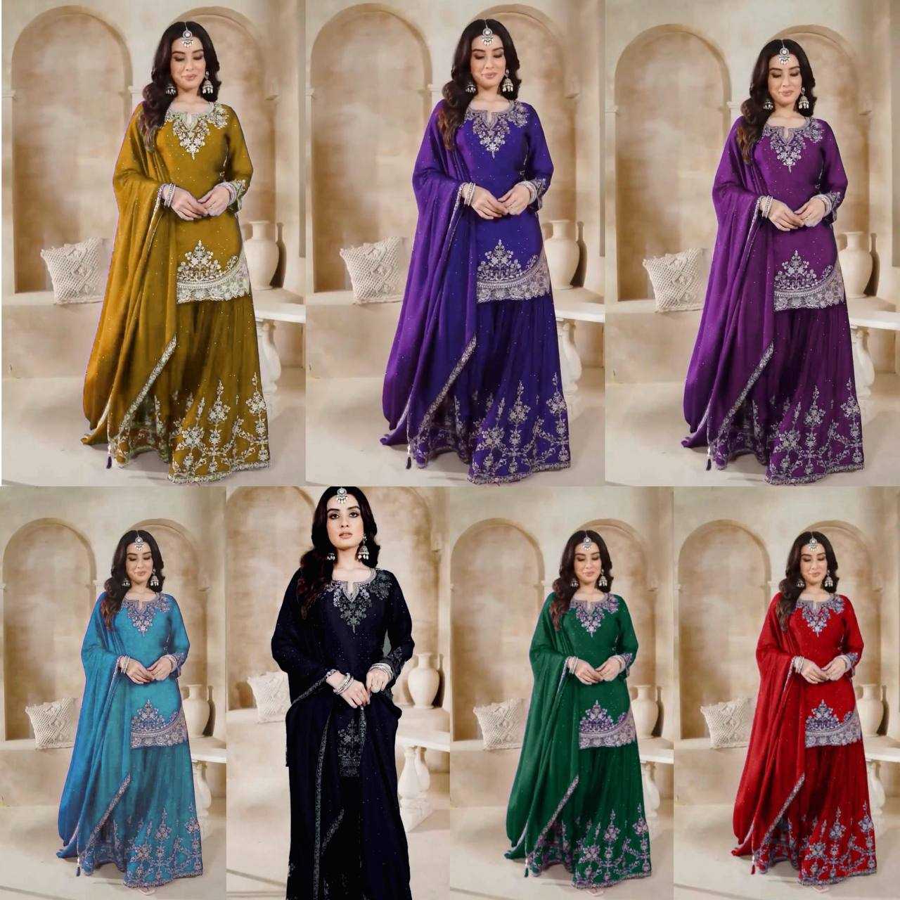 Ynf Chinon KESH523 063 Suits & Dresses Wholesale Sharara Salwar Suits Embroidery Suits Silk Suits Manufacturer