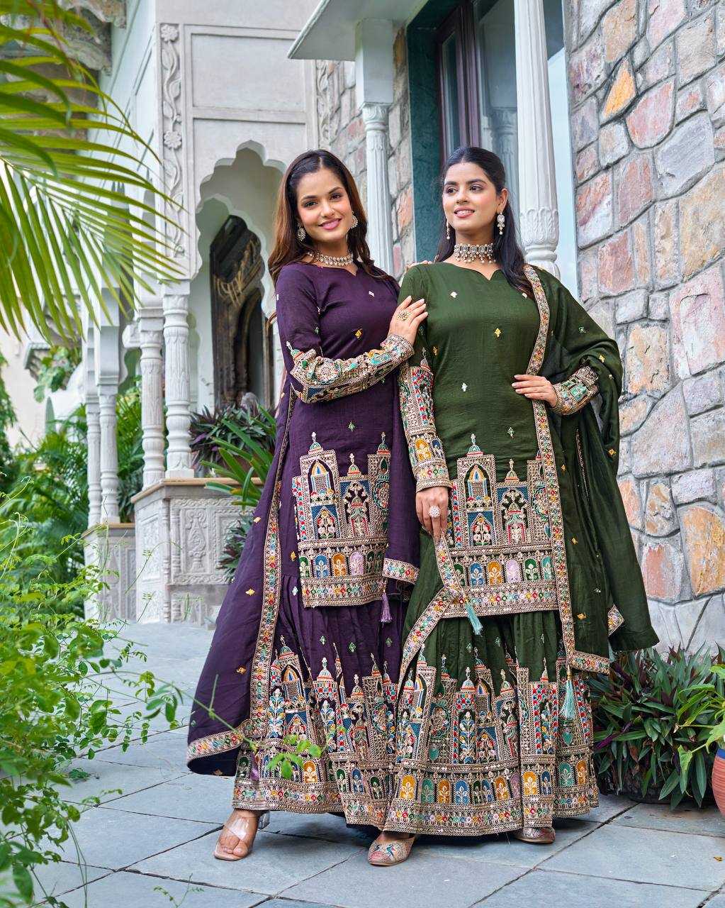 Ynf Chinon Silk KESH499 5185 Suits & Dresses Wedding Collections Festive Collections Wholesale Palazzo Suit Embroidered Suits Wedding Outfits Manufacturer