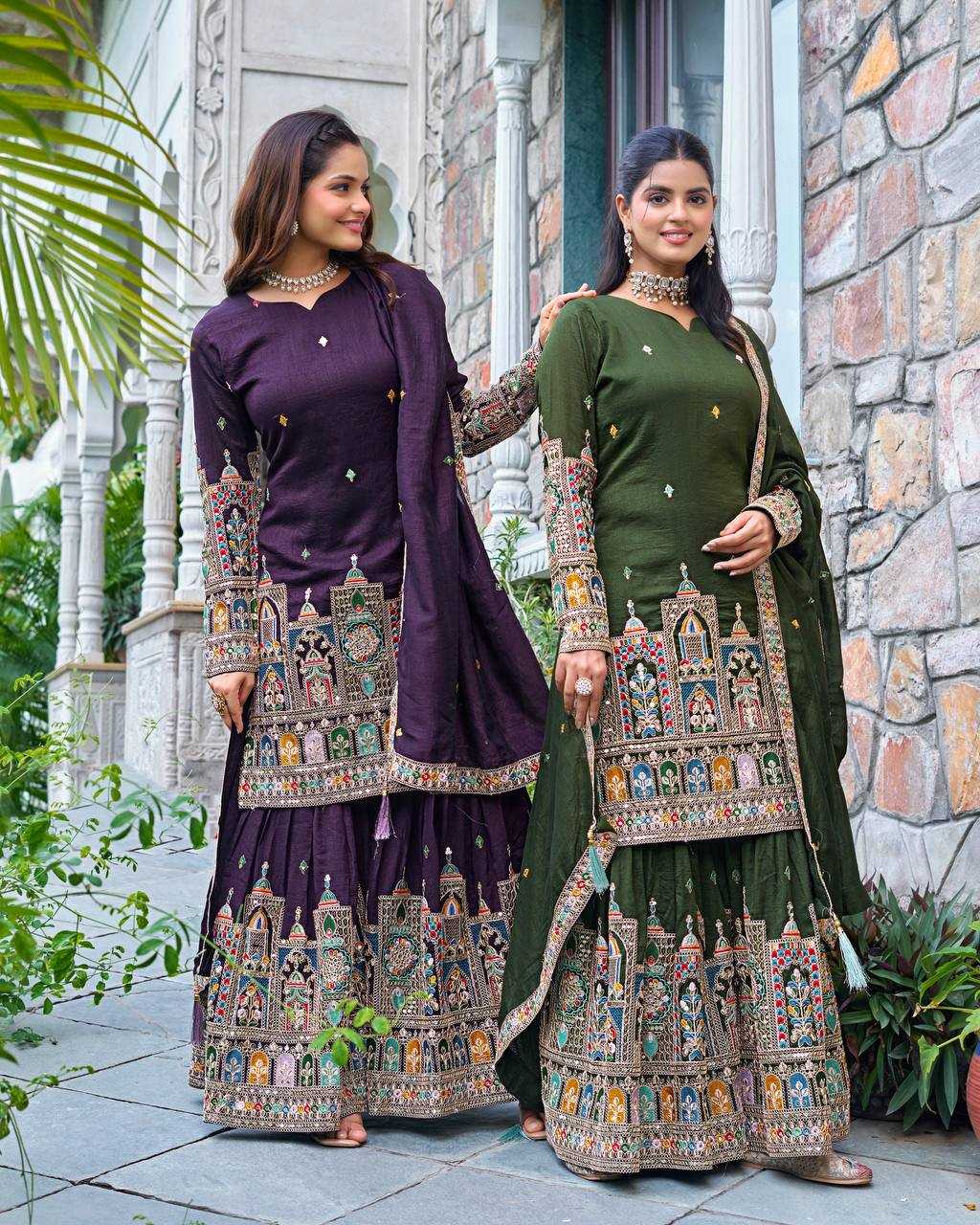 Ynf Chinon Silk KESH499 5185 Suits & Dresses Wedding Collections Festive Collections Wholesale Palazzo Suit Embroidered Suits Wedding Outfits Manufacturer