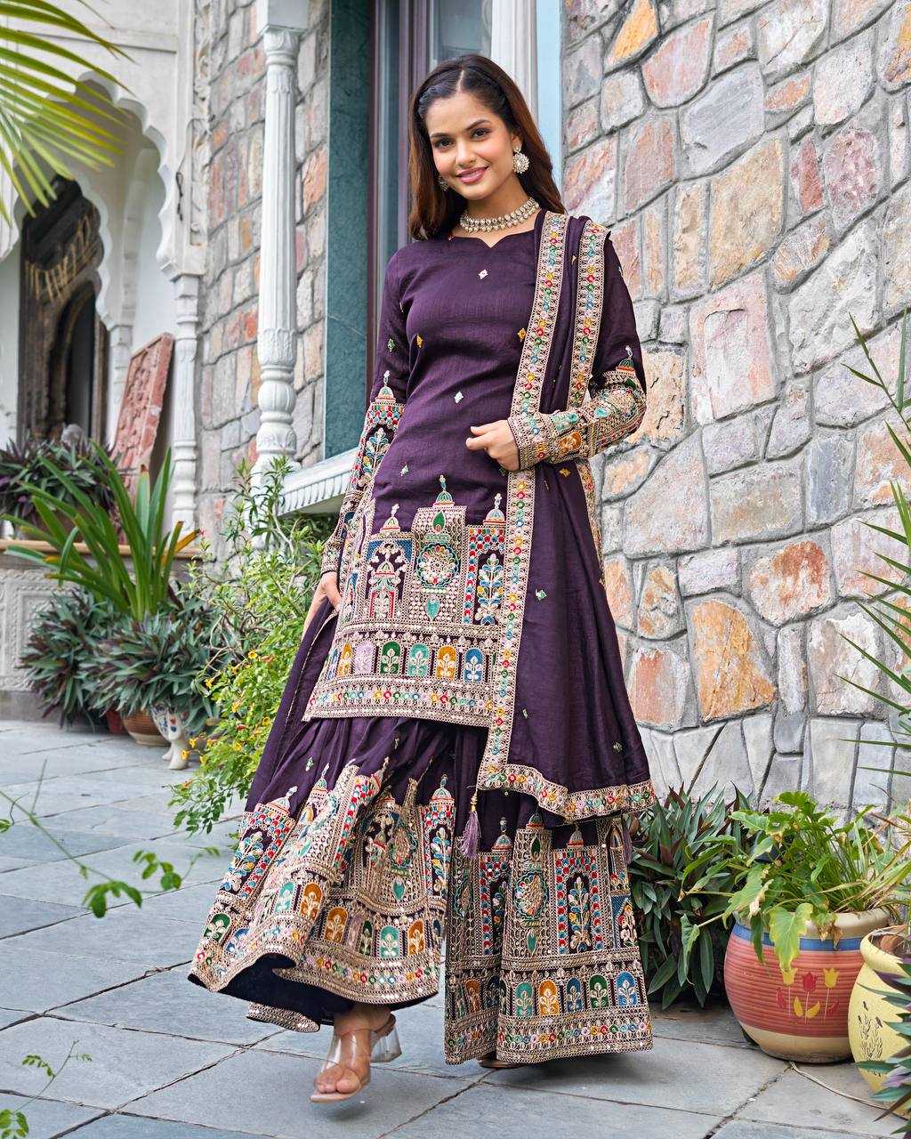 Ynf Chinon Silk KESH499 5185 Suits & Dresses Wedding Collections Festive Collections Wholesale Palazzo Suit Embroidered Suits Wedding Outfits Manufacturer