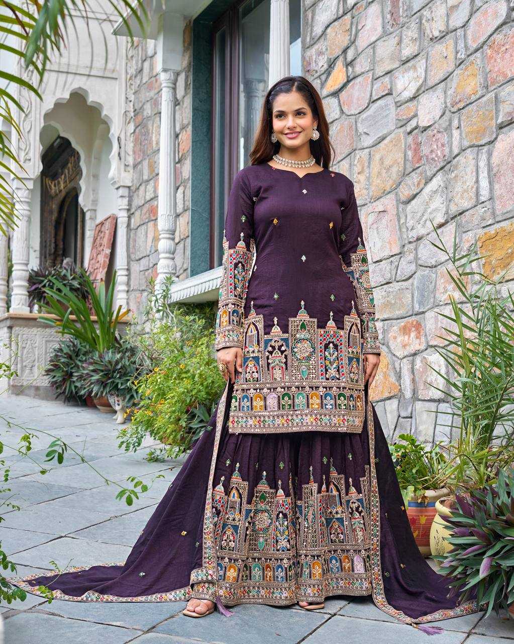 Ynf Chinon Silk KESH499 5185 Suits & Dresses Wedding Collections Festive Collections Wholesale Palazzo Suit Embroidered Suits Wedding Outfits Manufacturer