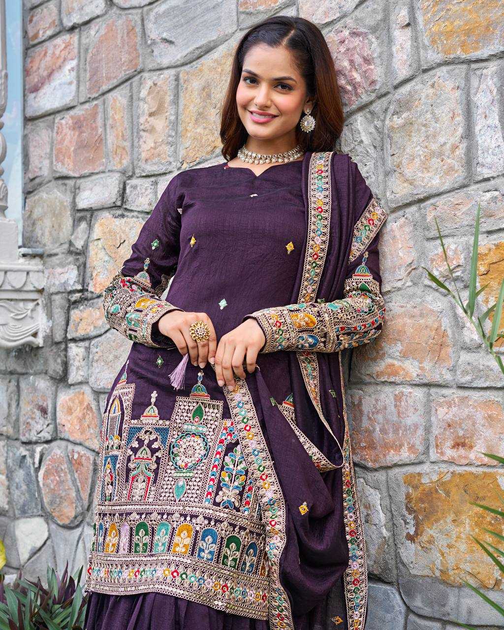Ynf Chinon Silk KESH499 5185 Suits & Dresses Wedding Collections Festive Collections Wholesale Palazzo Suit Embroidered Suits Wedding Outfits Manufacturer