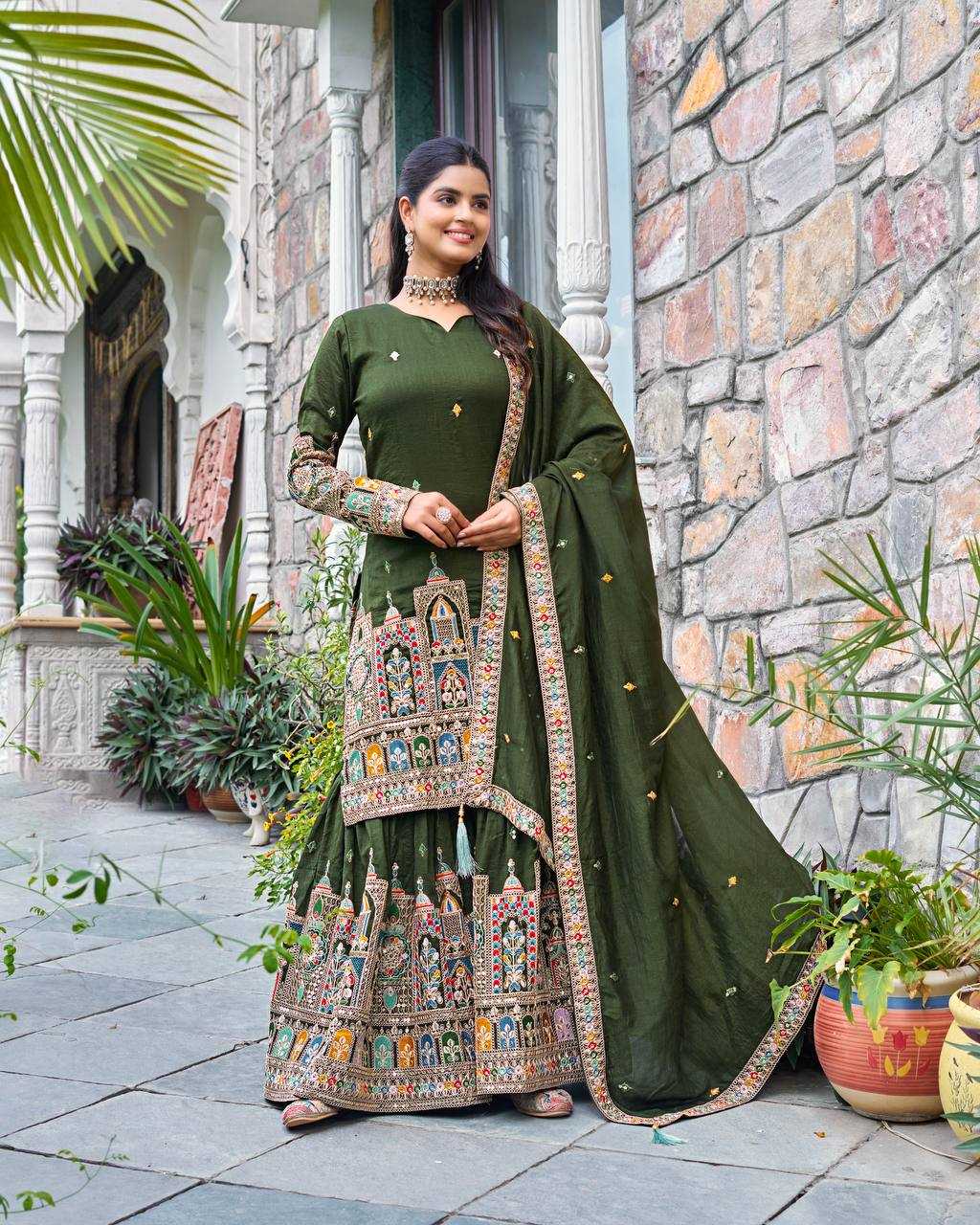 Ynf Chinon Silk KESH499 5185 Suits & Dresses Wedding Collections Festive Collections Wholesale Palazzo Suit Embroidered Suits Wedding Outfits Manufacturer