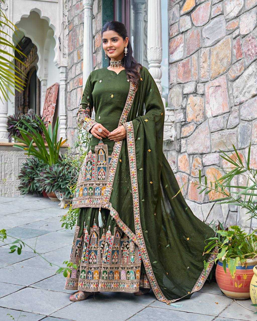Ynf Chinon Silk KESH499 5185 Suits & Dresses Wedding Collections Festive Collections Wholesale Palazzo Suit Embroidered Suits Wedding Outfits Manufacturer